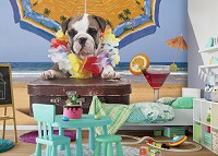 Флизелиновые фотообои 3Д Домашние животные Собака 416x254 см Щенок на пляже (10382VEXXXL)+клей