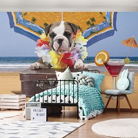 Море флизелиновые 3Д фотообои Домашние животные Собака 254x184 см Щенок на пляже (10382V4)+клей