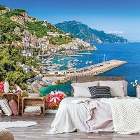 Флизелиновые фотообои природа 254x184 см 3Д Живописный вид на море и горы (10384V4)+клей