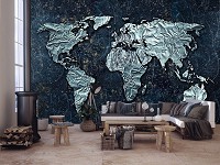 Флизелиновые фотообои 416x254 см 3Д Карта мира из металла на темно-синем фоне (10385VEXXXL) +клей
