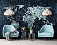 Флизелиновые фотообои фото 416x290 см 3Д Карта мира из металла на темно-синем фоне (10385VEXXXXL) +клей