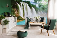 Флізелінові 3D фото шпалери джунглі в інтер'єрі Краєвид Природа 368x254 см Водоспад та блакитна вода (10386V8)+клей - вид 6 мініатюра