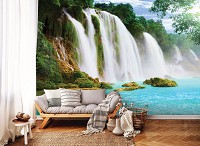 Флизелиновые 3D обои фото Пейзаж Природа 312x219 см Водопад и голубая вода (10386VEXXL)+клей