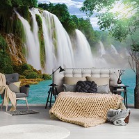 Флізелінові 3D фото шпалери джунглі в інтер'єрі Краєвид Природа 368x254 см Водоспад та блакитна вода (10386V8)+клей - вид 10 мініатюра
