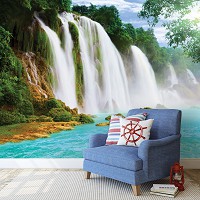 Флізелінові 3D фото шпалери джунглі в інтер'єрі Краєвид Природа 368x254 см Водоспад та блакитна вода (10386V8)+клей - вид 11 мініатюра