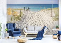 Флизелиновые фотообои фото природы 416x290 см 3Д Песчаный пляж и вид на море (10387VEXXXXL) +клей