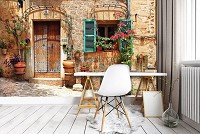 Фото обои в коридоре 254x184 см 3Д Красивый фасад дома с цветами в горшках (10388P4)+клей