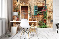 Готовые флизелиновые фотообои 368x254 см 3Д Красивый фасад дома с цветами в горшках (10388V8)+клей