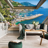 Природа флизелиновые фотообои 520x318 см 3Д Вид из мансардного окна на море и горы (10389VEXXXXXL) +клей