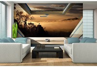 Красивые пейзажи флизелиновые фотообои 312x219 см 3д Вид из мансардного окна на туманные горы (10390VEXXL) +клей