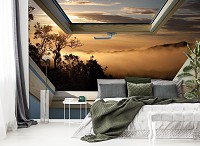 Природа флизелиновые фотообои 416x254 см 3д Вид из мансардного окна на туманные горы (10390VEXXXL) +клей