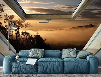 Флизелиновые фотообои 3Д Вид из мансардного окна на туманные горы (10390V)+клей