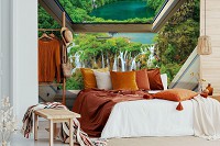 Флизелиновые фотообои природа 312x219 см 3Д Вид из мансардного окна на большой водопад (10392VEXXL) +клей