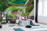 Флизелиновые фотообои фото 416x254 см 3Д Вид из мансардного окна на большой водопад (10392VEXXXL) +клей