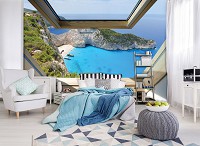 Флизелиновые фотообои красивая природа 416x254 см 3Д Вид из мансардного окна на горы и море (10393VEXXXL) +клей
