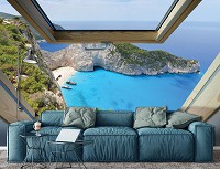 3д флизелиновые фотообои природа океан 416x290 см Вид из мансардного окна на горы и море (10393VEXXXXL) +клей