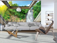 3д флизелиновые фотообои природа 312x219 см Вид из мансардного окна на водопад (10394VEXXL) +клей