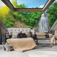 3д флизелиновые фотообои природа 416x290 см Вид из мансардного окна на водопад (10394VEXXXXL) +клей