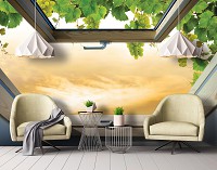 Облака флизелиновые фотообои 460x300 см 3Д Вид из мансардного окна на виноград (10395V12) +клей