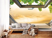 Флизелиновые фотообои пейзаж 368x254 см 3Д Вид из мансардного окна на виноград (10395V8) +клей