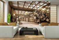 Флизелиновые фотообои 254x184 см 3Д Большая комната со стальными шарами (10396V4)+клей