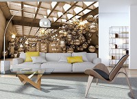Флизелиновые фотообои геометрия 416x290 см 3Д Большая комната со стальными шарами (10396VEXXXXL) +клей