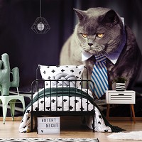 3d флизелиновые фотообои 368x254 см Черный кот бизнесмен (10397V8)+клей