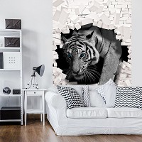Флизелиновые фотообои 184x254 см 3D Тигр выходит из кирпичной стены (10400V4A)+клей
