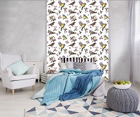 Флизелиновые фотообои в цветок 184x254 см Маленькие птички и цветочные узоры (10401V4A)+клей