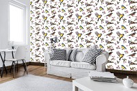 Флизелиновые фотообои 254x184 см Маленькие птички и цветочные узоры (10401V4)+клей