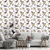 Флизелиновые фотообои с цветами на стену 312x219 см Маленькие птички и цветочные узоры (10401VEXXL)+клей - вид 9 миниатюра