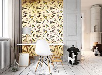 Флизелиновые фотообои цветы Винтажный Стиль 184x254 см Маленькие птички и цветочные узоры (10402V4A)+клей