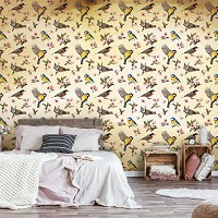 Флізелінові фотошпалери для спальні Вінтажний стиль 254x184 см Маленькі пташки та квіткові візерунки (10402V4)+клей - вид 9 мініатюра