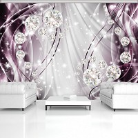 Абстракция флизелиновые фотообои на стену 368x280 см Серебряные и фиолетовые узоры с бриллиантами (10404V10) +клей
