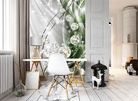 Абстрактные флизелиновые фотообои 206x275 см Серебряные и зеленые узоры с бриллиантами (10405VEA)+клей