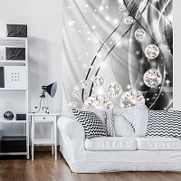 Флизелиновые фотообои абстракция в интерьере 184x254 см Серебряные и черные узоры с бриллиантами (10406V4A)+клей