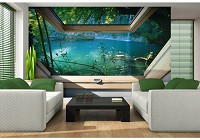 Флізелінові фотошпалери для спальні 254x184 см 3Д Вид з мансардного вікна на озеро в лісі (10410V4)+клей