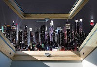 Флизелиновые фотообои небоскребы 460x300 см 3Д Вид из мансардного окна на ночной город (10417V12) +клей - вид 1 миниатюра
