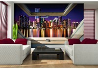 Америка флизелиновые фотообои 3Д Вид из мансардного окна на сияющий ночной город (10418V)+клей