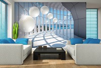 3д флизелиновые фотообои 368x280 см Тоннель с большим окном и шарами (10419V10) +клей