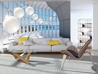 Флизелиновые 3Д фото обои 312x219 см Тоннель с большим окном и шарами (10419VEXXL)+клей