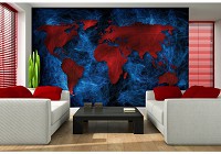 Флизелиновые фотообои 520x318 см Красная карта мира на синем фоне (10421VEXXXXXL) +клей