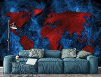 Флизелиновые фотообои в интерьере 460x300 см Красная карта мира на синем фоне (10421V12) +клей