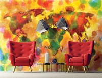 Флизелиновые фотообои 368x254 см Акварельная красочная карта мира (10423V8) +клей