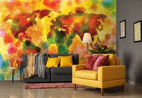 Флизелиновые фотообои на кухню 312x219 см Акварельная красочная карта мира (10423VEXXL) +клей