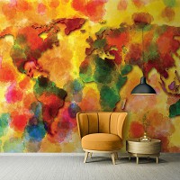 Флизелиновые фотообои 368x280 см Акварельная красочная карта мира (10423V10) +клей