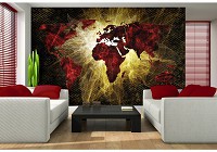 Флизелиновые фотообои на кухню 416x254 см Красная карта мира и желтый свет (10424VEXXXL) +клей