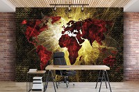 Флизелиновые фотообои 368x280 см Современная красная карта мира и желтый свет (10424V10) +клей