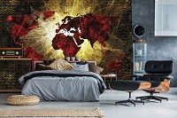 Флизелиновые фотообои 254x184 см Современная красная карта мира и желтый свет (10424V4)+клей