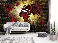 Флизелиновые фотообои красивые 368x254 см Современная красная карта мира и желтый свет (10424V8) +клей